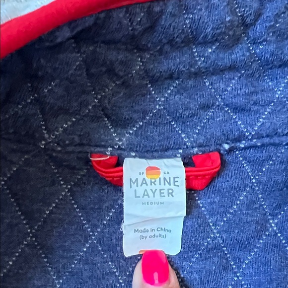 Women’s Marine Layer Quilted Sweater with Red Accents - Picture 2 of 4